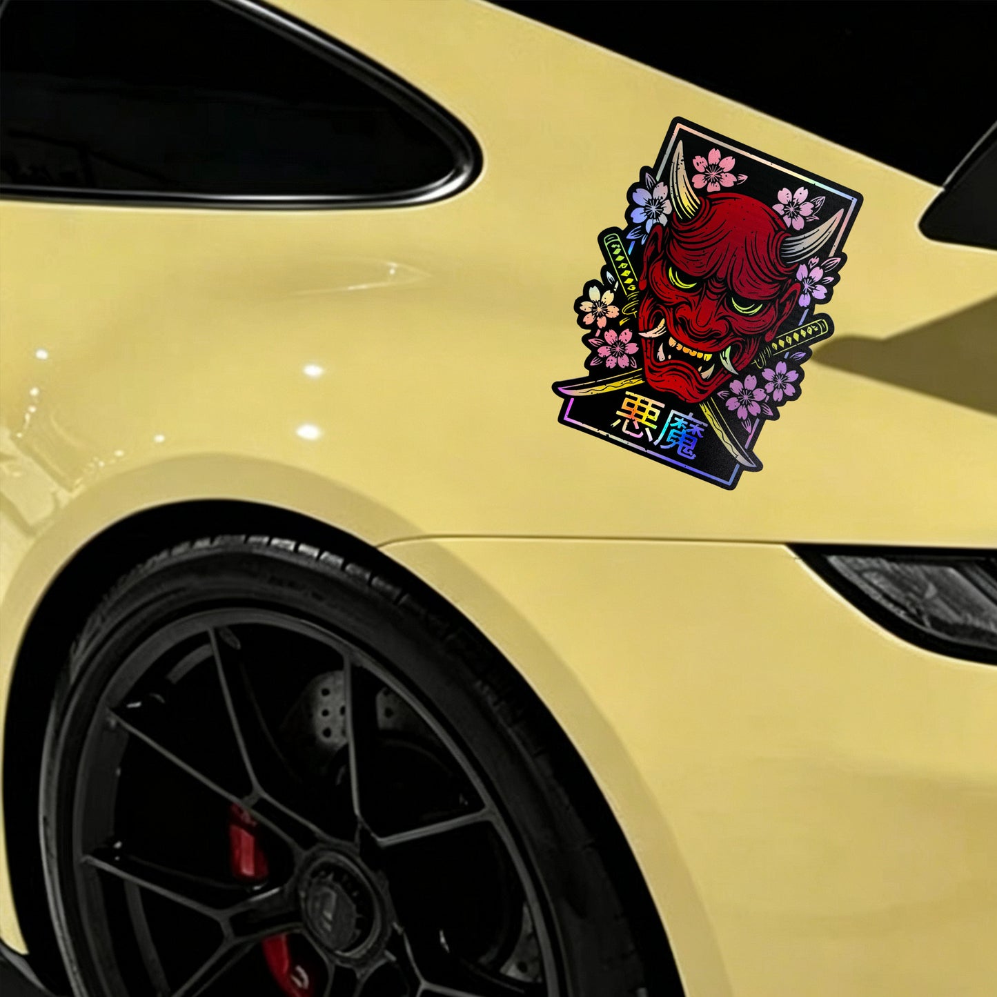 Holographic Border Red Japanese Oni Mask Sticker