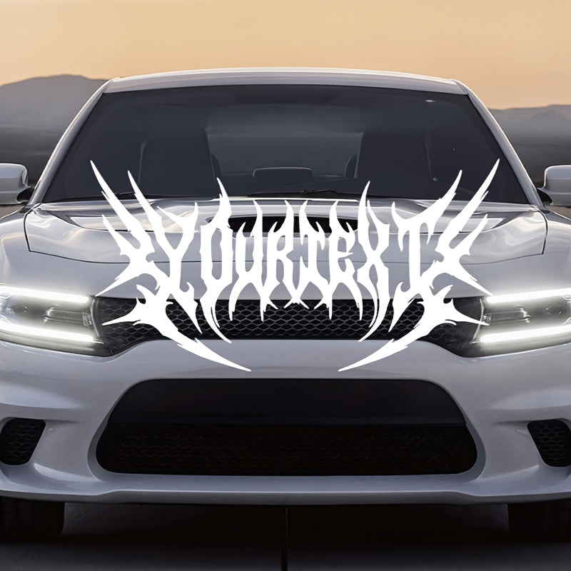 Custom Text Sticker Windshield Decal - ANY Text Phrase - Car Edgy Metal Style Blade Serrated Font Gothic Style Waterproof,