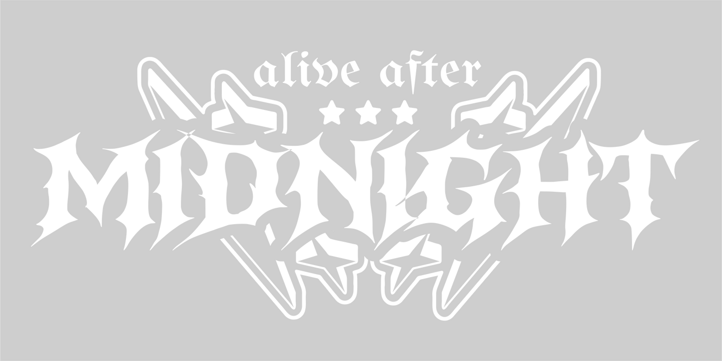 Alive After Midnight windshield decal fire font