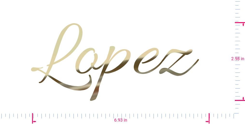 Text Lopez  Vinyl custom lettering decall/2.98 x 6.93 in/ Gold Chrome /