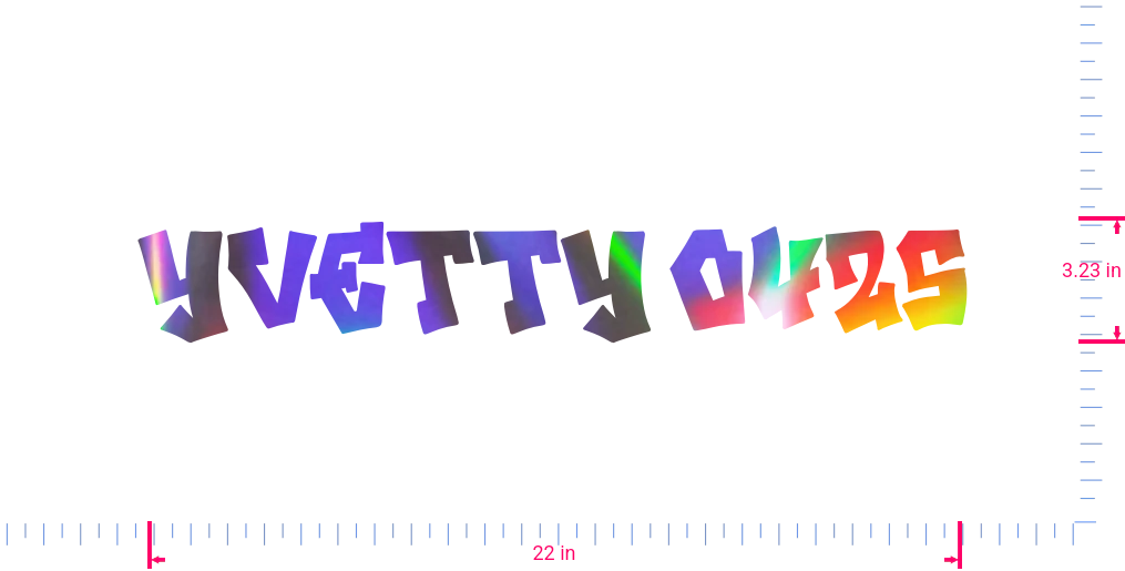 Text Yvetty 0425 Vinyl custom lettering decall/3.23 x 22 in/ OilSlick Chrome /