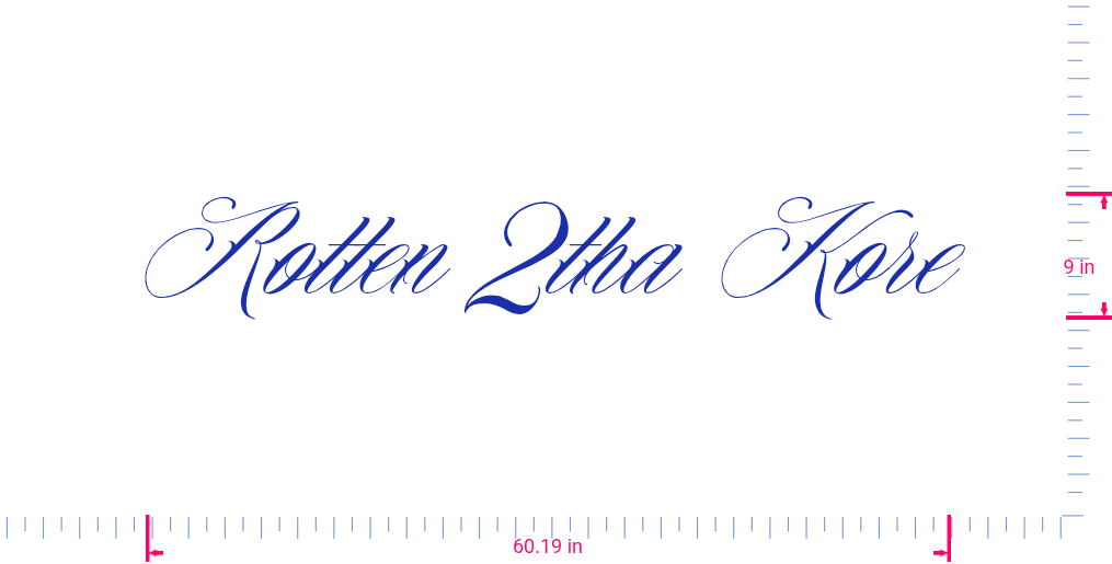 Text Rotten 2tha Kore Vinyl custom lettering decall/9 x 60.19 in/ Brilliant Blue /