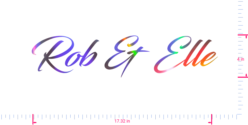 Text Rob & Elle Vinyl custom lettering decall/4 x 17.32 in/ OilSlick Chrome /