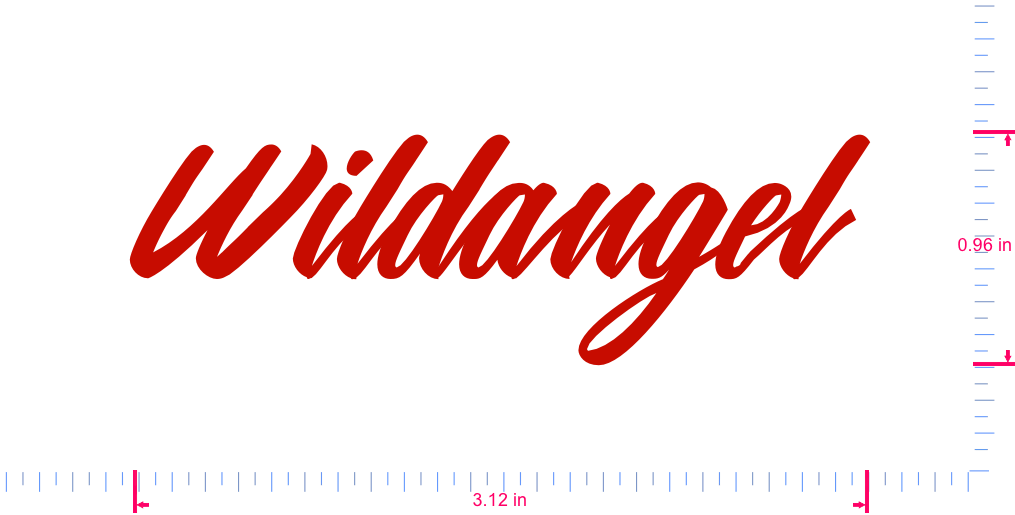 Text Wildangel Vinyl custom lettering decall/0.96 x 3.12 in/ Red /