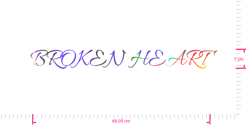 Text BROKEN HEART  Vinyl custom lettering decall/7 x 68.09 cm/ OilSlick Chrome /