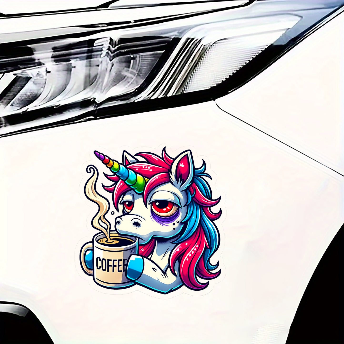 Rainbow Unicorn 'Lazy Coffee Morning' sticker