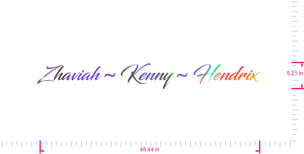 Text Zhaviah ~ Kenny ~ Hendrix  Vinyl custom lettering decall/5.21 x 45.44 in/ OilSlick Chrome /
