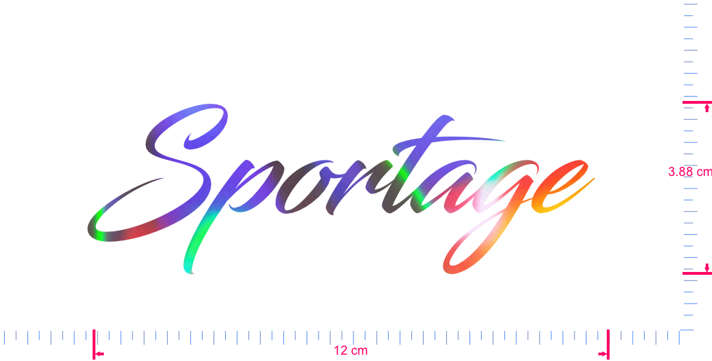 Text Sportage  Vinyl custom lettering decall/3.88 x 12 cm/ OilSlick Chrome /