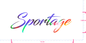 Text Sportage  Vinyl custom lettering decall/3.88 x 12 cm/ OilSlick Chrome /