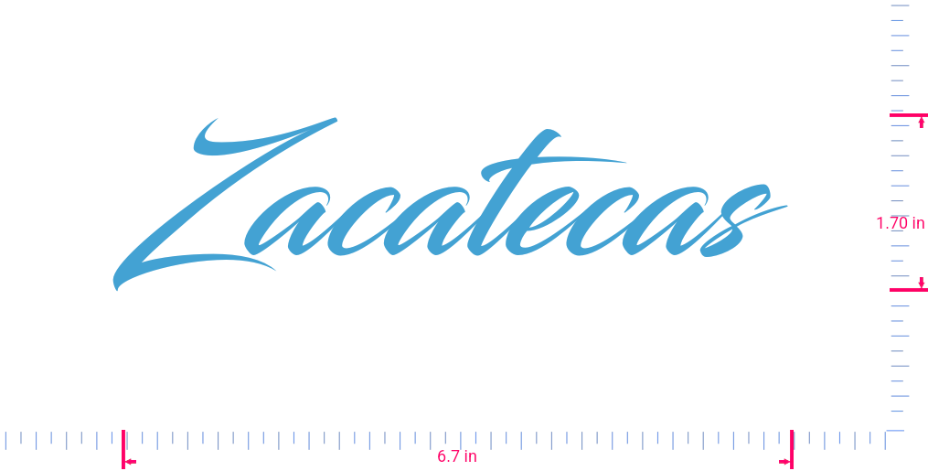 Text Zacatecas  Vinyl custom lettering decall/1.70 x 6.7 in/ Ice Blue /