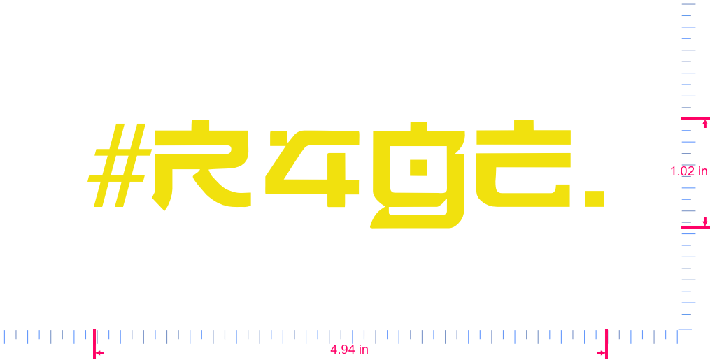 Text #R4GE. Vinyl custom lettering decall/1.02 x 4.94 in/ Yellow /