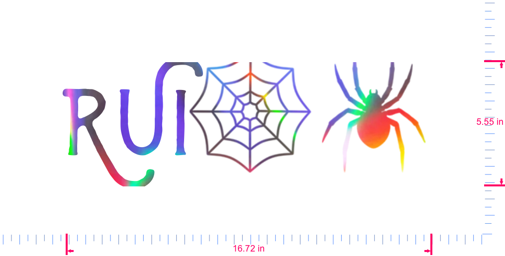 Text RUI🕸️🕷️ Vinyl custom lettering decall/5.55 x 16.72 in/ OilSlick Chrome /