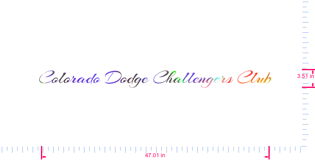 Text Colorado Dodge Challengers Club Vinyl-Aufkleber mit individuellem Schriftzug / 3,51 x 47,01 Zoll / OilSlick Chrome /