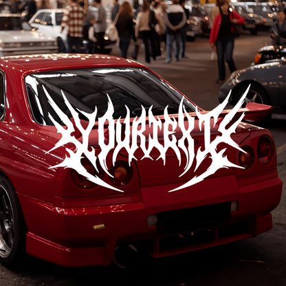 Custom Text Sticker Windshield Decal - ANY Text Phrase - Car Edgy Metal Style Blade Serrated Font Gothic Style Waterproof,