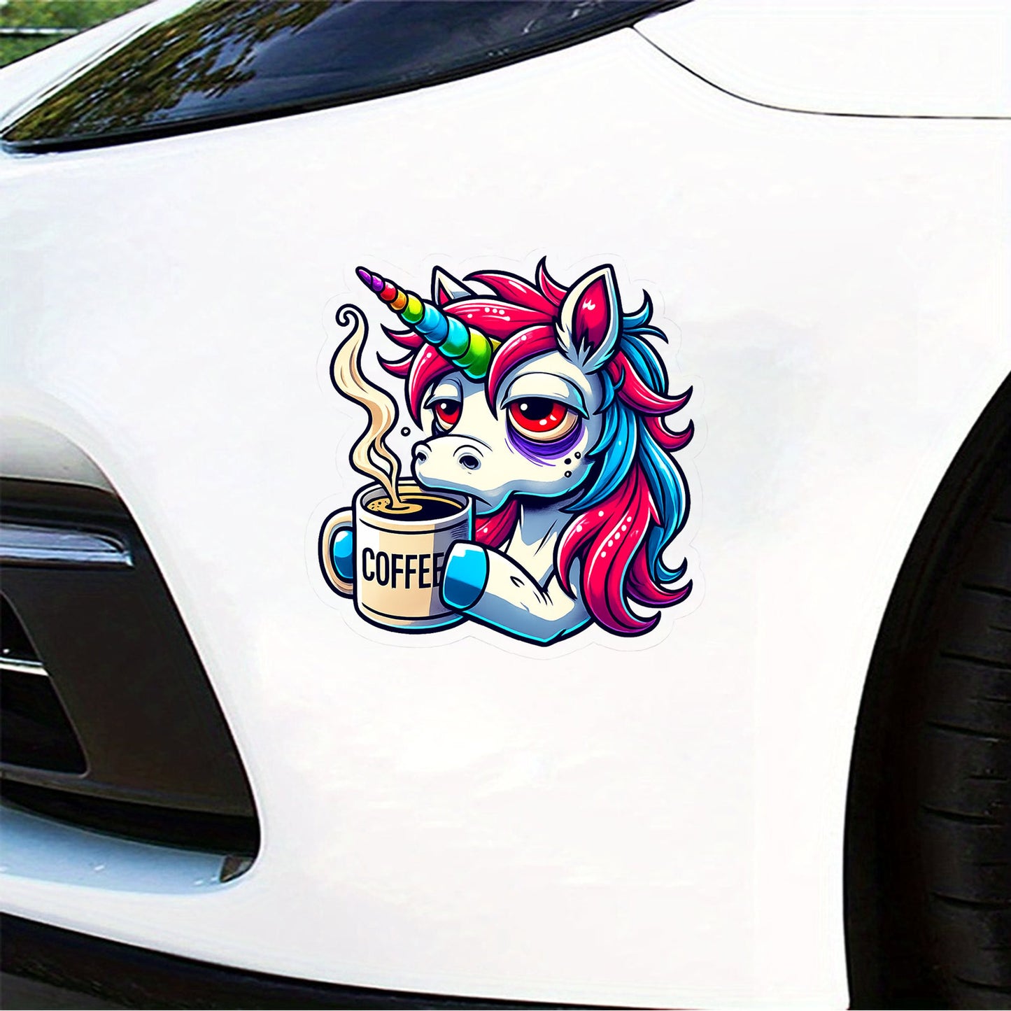 Rainbow Unicorn 'Lazy Coffee Morning' sticker