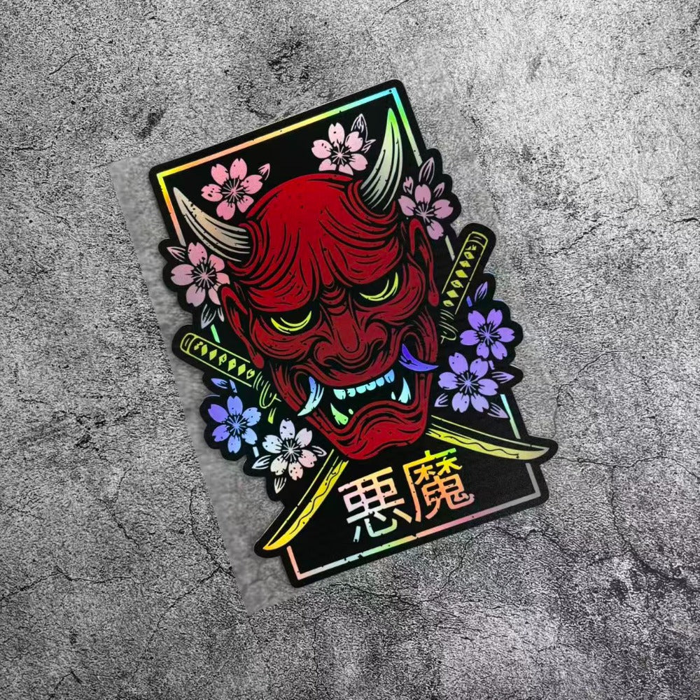 Holographic Border Red Japanese Oni Mask Sticker