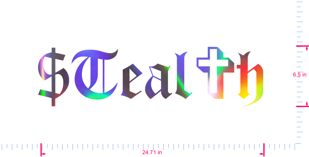 Text $Teal✞h Vinyl custom lettering decall/6.5 x 24.71 in/ OilSlick Chrome /