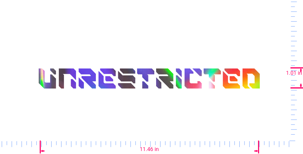 Text Unrestricted Vinyl custom lettering decall/1.01 x 11.46 in/ OilSlick Chrome /
