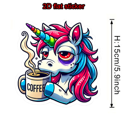 Rainbow Unicorn 'Lazy Coffee Morning' sticker