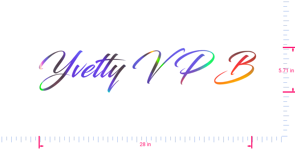 Text Yvetty V P B Vinyl custom lettering decall/5.71 x 28 in/ OilSlick Chrome /