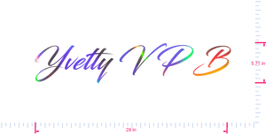 Text Yvetty V P B Vinyl custom lettering decall/5.71 x 28 in/ OilSlick Chrome /