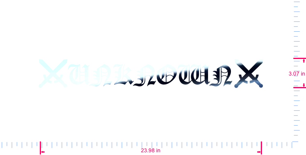 Text ⚔️UNKNOWN⚔️ Vinyl custom lettering decall/3.07 x 23.98 in/ Mirror Chrome /