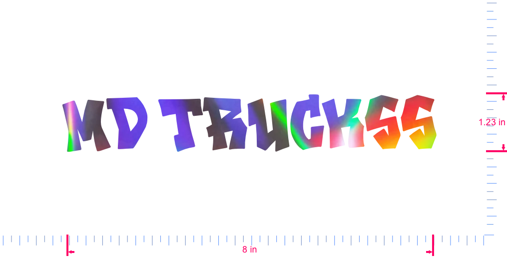 Text MD TRUCKSS Vinyl-Aufkleber mit individuellem Schriftzug/1,23 x 8 Zoll/ OilSlick Chrome /