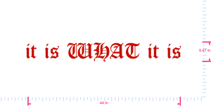Text it is WHAT it is Vinyl custom lettering decall/5.47 x 44 in/ Red /
