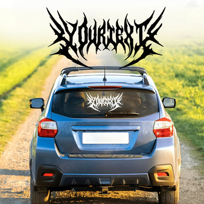 Custom Text Sticker Windshield Decal - ANY Text Phrase - Car Edgy Metal Style Blade Serrated Font Gothic Style Waterproof,