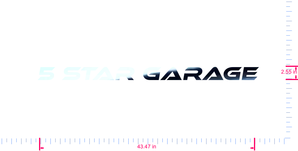 Text 5 star garage Vinyl custom lettering decall/2.55 x 43.47 in/ Mirror Chrome /