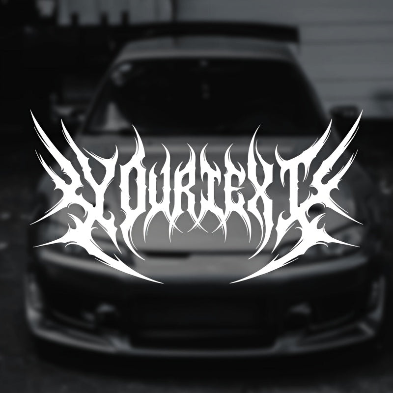 Custom Text Sticker Windshield Decal - ANY Text Phrase - Car Edgy Metal Style Blade Serrated Font Gothic Style Waterproof,