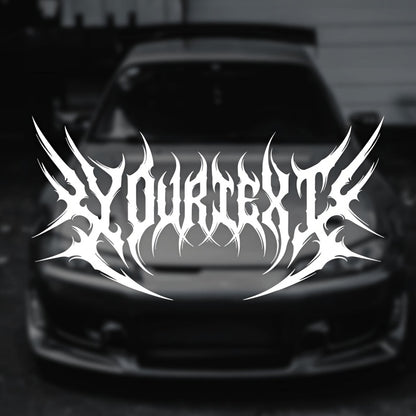 Custom Text Sticker Windshield Decal - ANY Text Phrase - Car Edgy Metal Style Blade Serrated Font Gothic Style Waterproof,