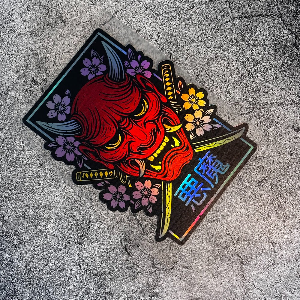 Holographic Border Red Japanese Oni Mask Sticker