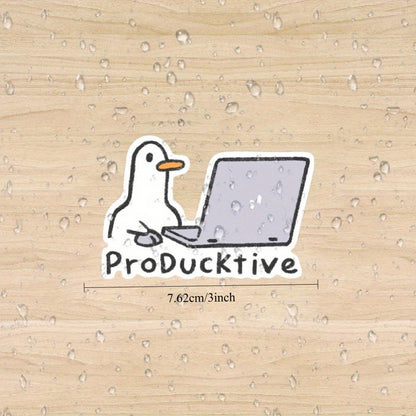 Producktive Productive Duck Laptop Sticker - Cute Duck with Laptop Design, Glossy End, Easy Application & Residue-Free Removal, for Macbook, PC, Notebook, Office Desk Decoration - Funny Workspace Decor for Productivity Boost, Notebook Accessory
