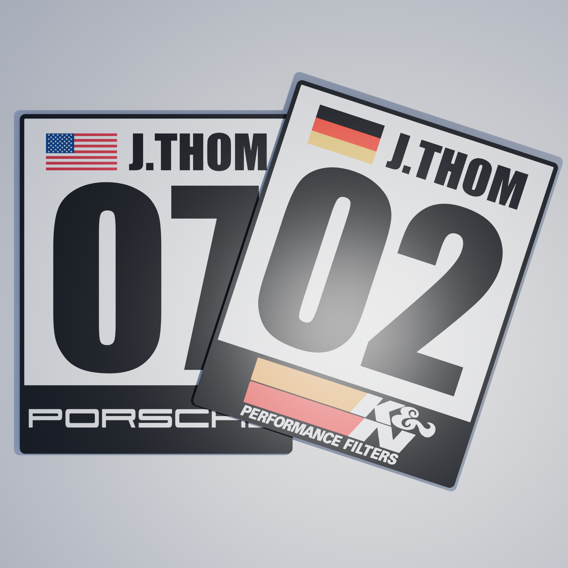2x Rider Name + Racing Flag Motorcycle GP Stickers – Grand Prix Decal Set 007