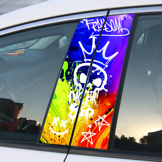 Graffity freedom - Skull in color Car Door B-Pillar Sticker - Professional Print