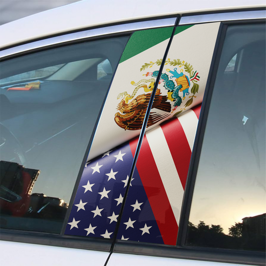 Mexico and America flags Car Door B-Pillar Sticker - Professional Print