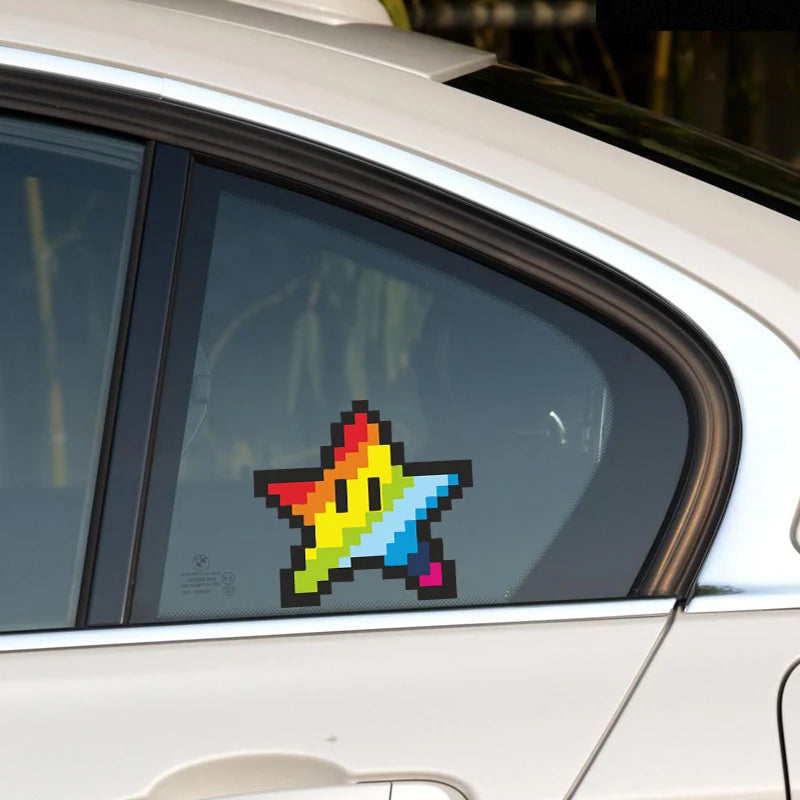 2x Pixel style rainbow star stickers
