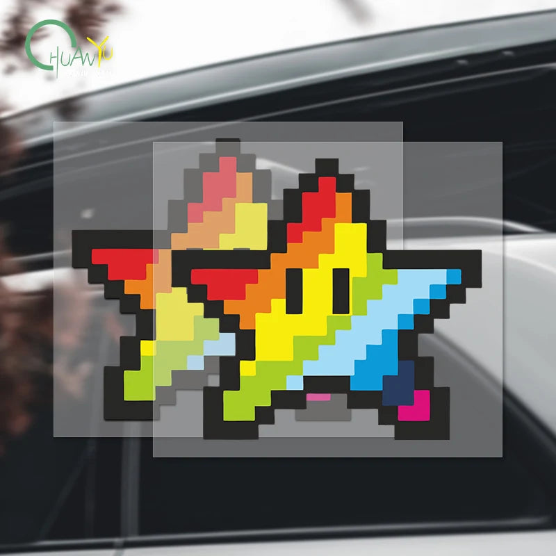 2x Pixel style rainbow star stickers