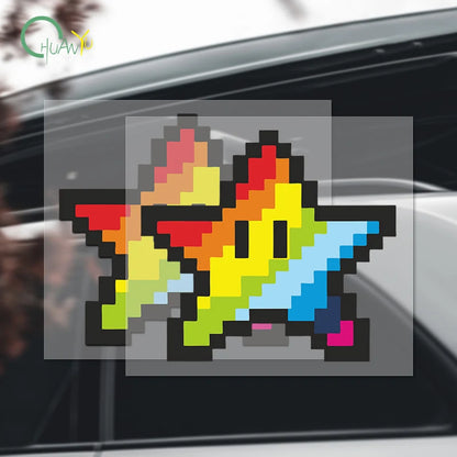2x Pixel style rainbow star stickers