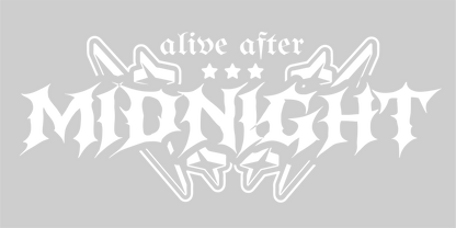 Alive After Midnight windshield decal fire font