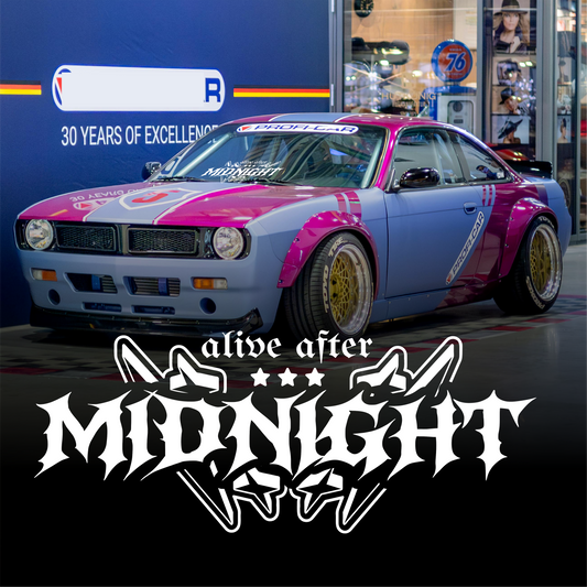Alive After Midnight windshield decal fire font