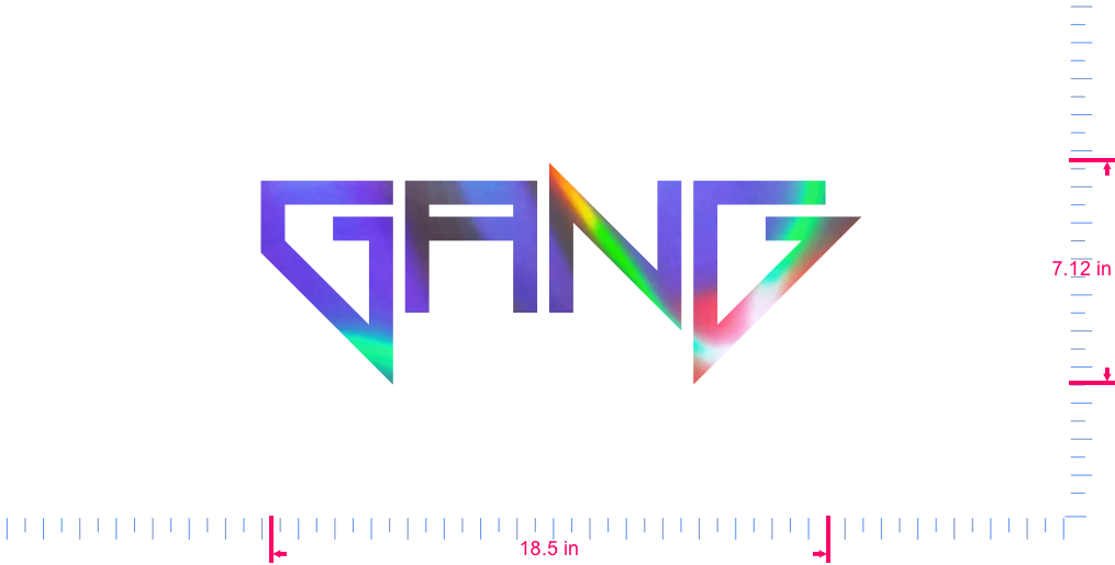 Text Gang Vinyl custom lettering decall/7.12 x 18.5 in/ OilSlick Chrome /