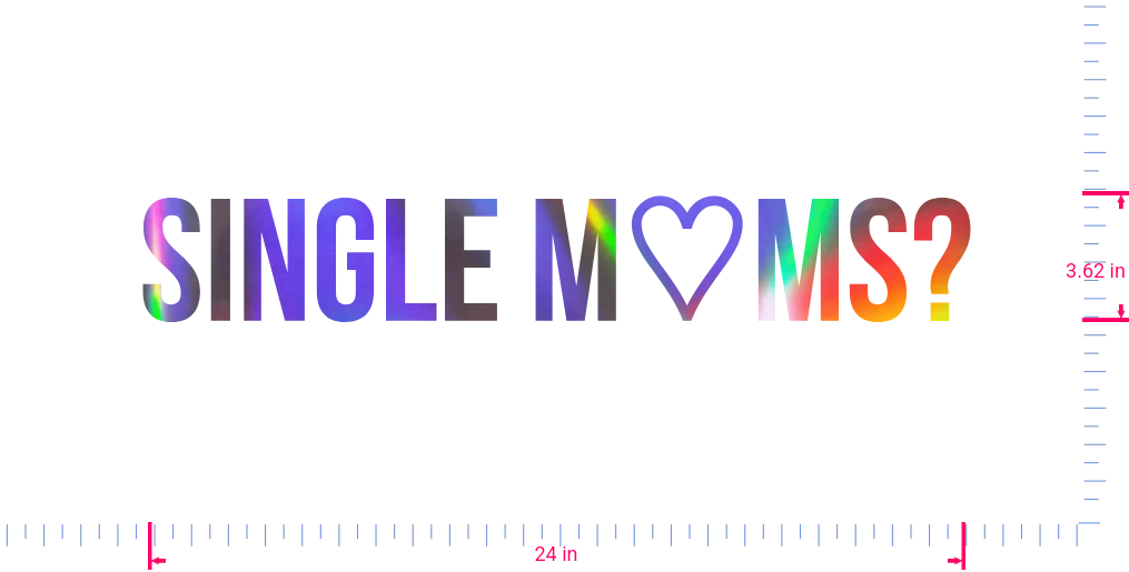 Text SINGLE M♡MS? Vinyl custom lettering decall/3.62 x 24 in/ OilSlick Chrome /
