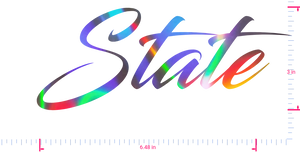 Text State Vinyl custom lettering decall/3 x 6.48 in/ OilSlick Chrome /