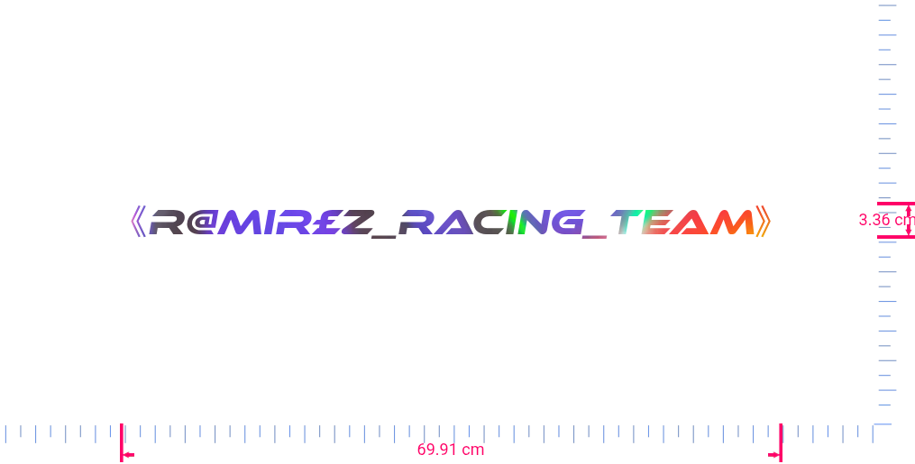 Text 《R@mir£z_racing_team》 Vinyl custom lettering decall/3.36 x 69.91 cm/ OilSlick Chrome /