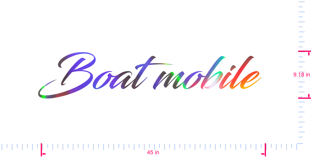 Text Boat mobile  Vinyl custom lettering decall/9.18 x 45 in/ OilSlick Chrome /