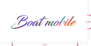 Text Boat mobile  Vinyl custom lettering decall/9.18 x 45 in/ OilSlick Chrome /