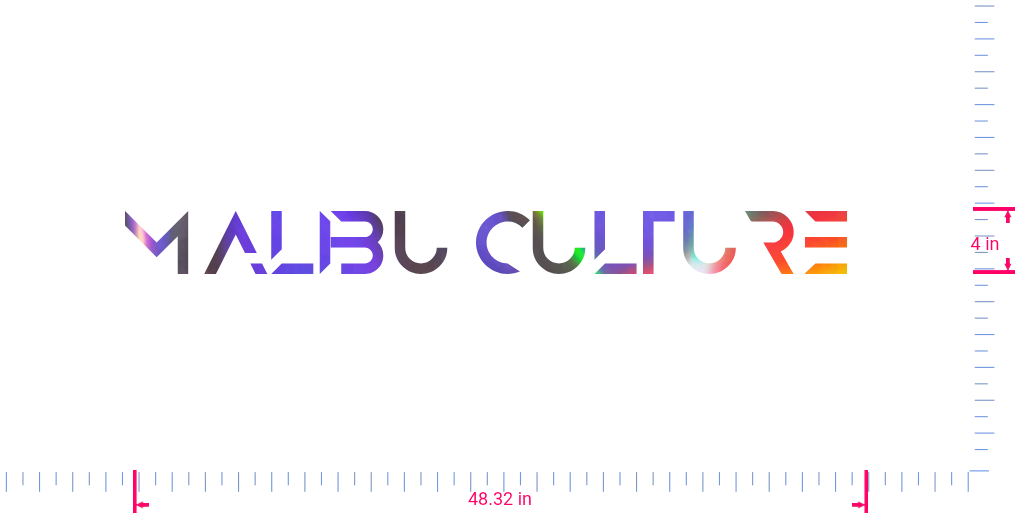 Text MALIBU CULTURE  Vinyl custom lettering decall/4 x 48.32 in/ OilSlick Chrome /