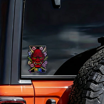 Holographic Border Red Japanese Oni Mask Sticker